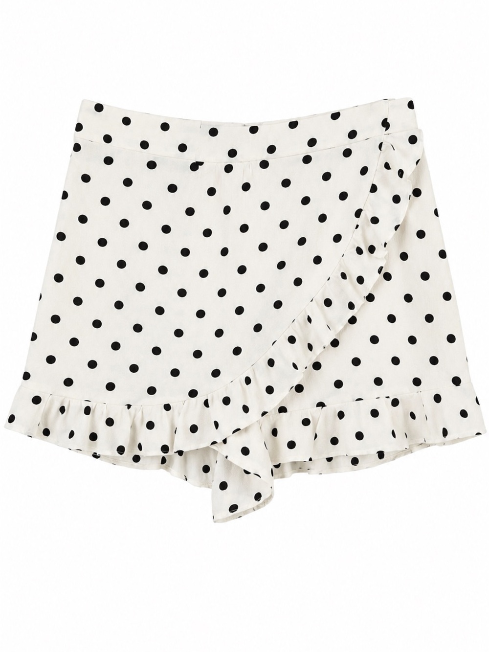 Zara White and Black Polka Dot Ruffle Wrap Skort - Picture 1 of 6